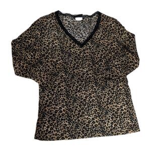 JKLA California Leopard Print Lace Trim Top